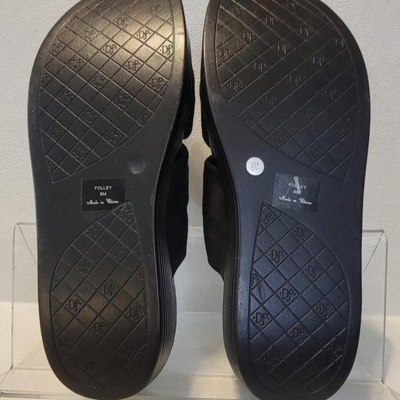 DONALD J PLINER FOLLEY BLACK LEATHER PLATFORM WEDGE WOMENS SLIP ON SANDALS - Picture 7 of 9